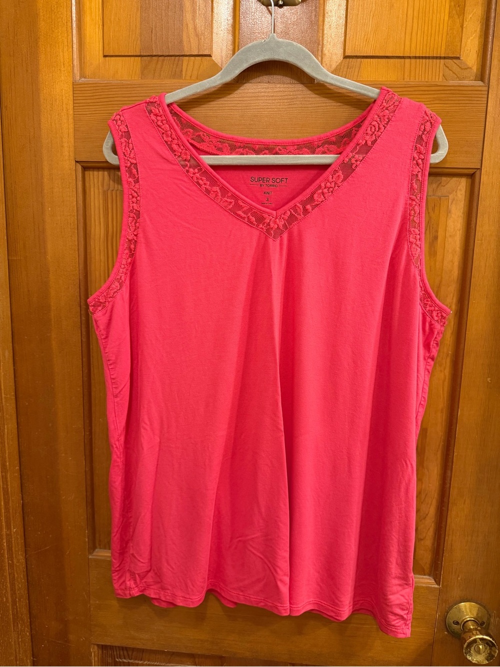 Super Soft torrid Lace-Trim V-Neck Tank Top - Bright Pink